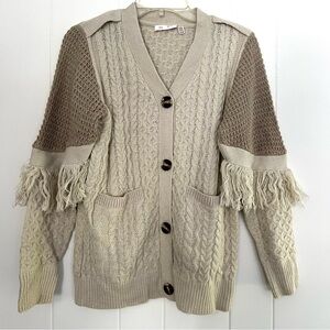 Cozy Cable Knit and Fringe Cardigan - Neutral Gray Brown